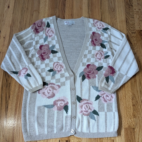 MILANO Design Group Vintage Women's Floral Elegant Knit Cardigan Size S - Picture 11 of 12